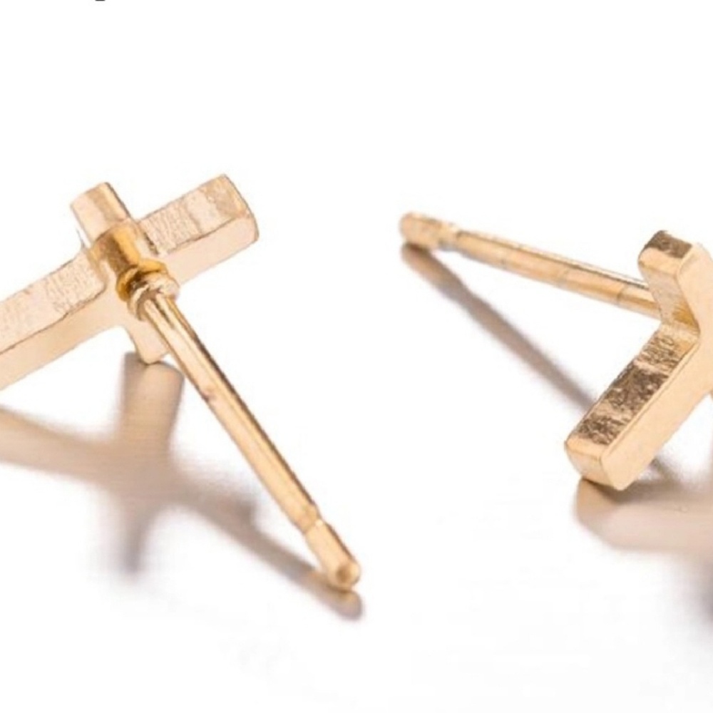 Rose Gold - Cross Stud Post Earrings - Picture 3 of 4